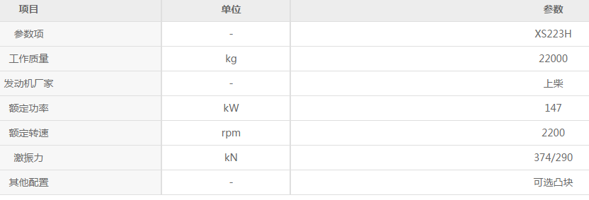 徐工XS223H全液壓單鋼輪參數配置
